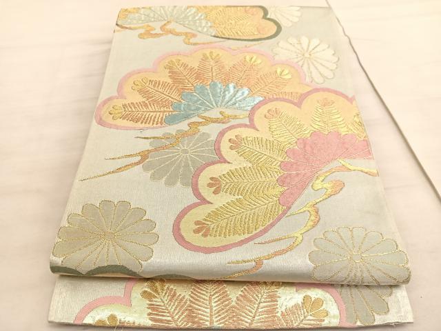平和屋着物◎六通柄袋帯 唐織 松菊文 金糸 正絹 逸品 BAAV5788hv