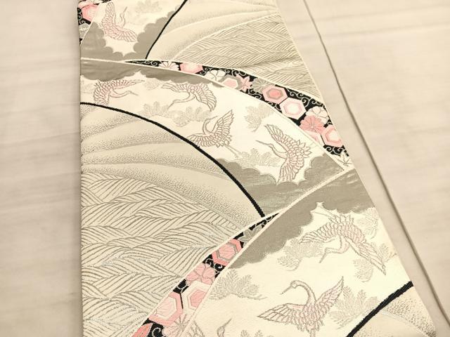 平和屋着物◎六通柄袋帯 唐織 立波飛鶴文 彩錦プラチナ箔 正絹 逸品 BAAV5792hv