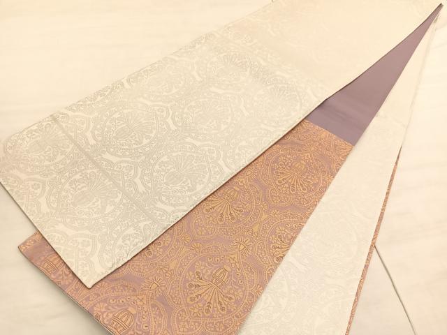 平和屋着物◎両面 六通柄袋帯 飾花文 金糸 正絹 逸品 BAAV5642hv