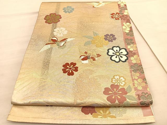 平和屋着物◎六通柄袋帯 唐織 桃山桜鴛鴦文 金糸 引箔 正絹 逸品 BAAV5878hv