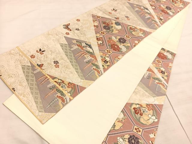 平和屋着物◎六通柄袋帯 唐織 蜀甲花丸文 金糸 正絹 逸品 BAAV5884hv