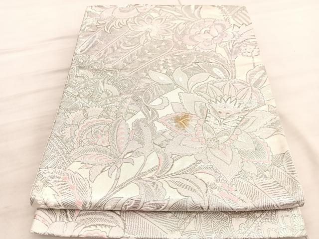 平和屋着物◎六通柄袋帯 唐織 シンハサン更紗花文 プラチナ箔 正絹 逸品 BAAV5714hv