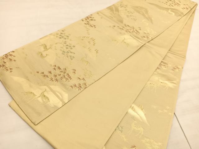 平和屋着物◎六通柄袋帯 鹿流水楓文 金糸 正絹 逸品 BAAV5964hv