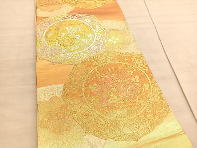 平和屋着物◎六通柄袋帯 花鳥絵皿文 金銀糸 正絹 逸品 BAAV5957hv
