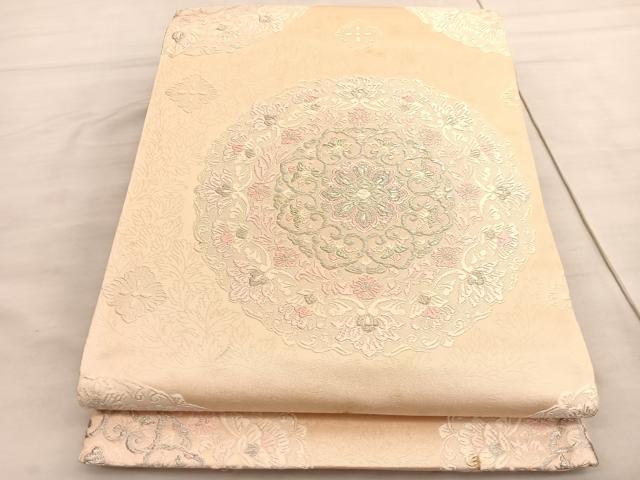 平和屋着物◎六通柄袋帯 唐織 正倉院花文 銀糸 正絹 逸品 BAAV5980hv