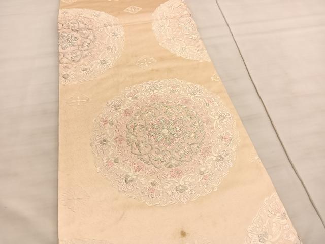 平和屋着物◎六通柄袋帯 唐織 正倉院花文 銀糸 正絹 逸品 BAAV5980hv