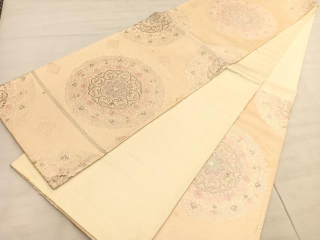 平和屋着物◎六通柄袋帯 唐織 正倉院花文 銀糸 正絹 逸品 BAAV5980hv