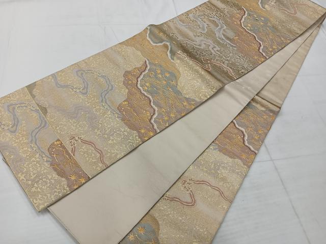 平和屋着物◎六通柄袋帯 道長花文 金糸 正絹 逸品 AABC5856uk