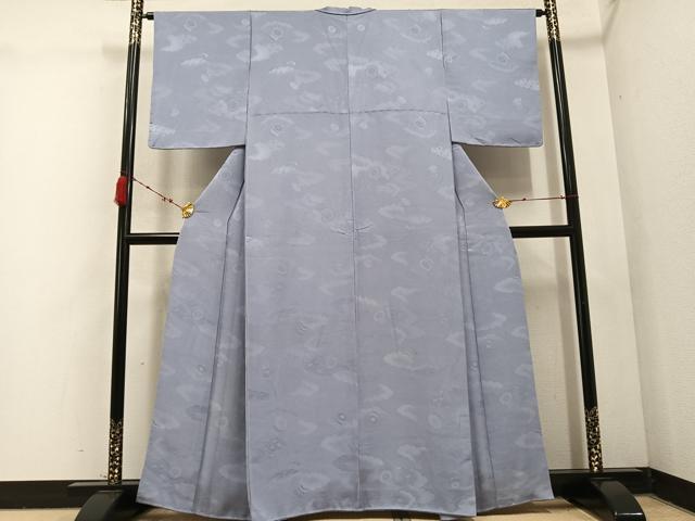 平和屋着物●上質な色無地 雲重ね鼓地紋 桔梗鼠色 正絹 逸品 AABC4466ph