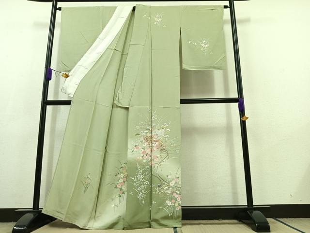 平和屋着物▽訪問着 単衣 扇面花文 暈し染め 金銀彩 正絹 逸品 AABC6182jh