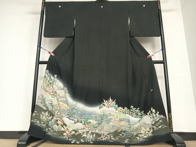 平和屋着物●豪華黒留袖 友禅 作家物 華峰 松竹梅風景文 暈し染め 正絹 逸品 AABC0174zg