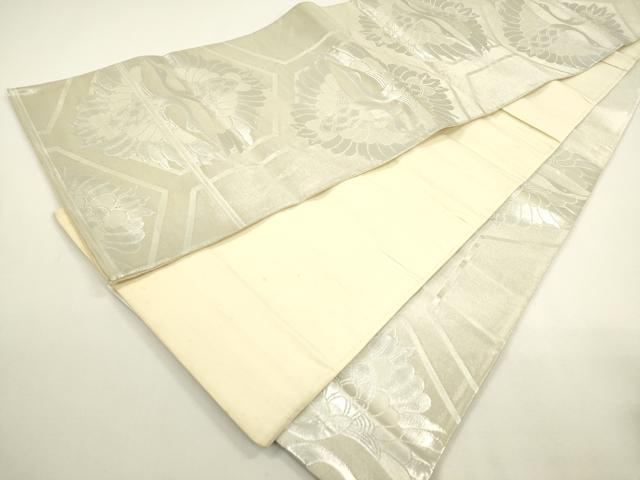 平和屋着物◎六通柄袋帯 双鶴亀甲文 銀糸 正絹 逸品 DAAY6099ea
