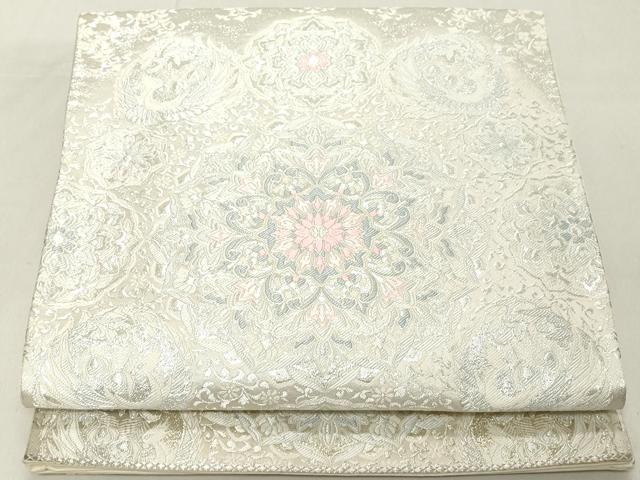 平和屋着物◎西陣 六通柄袋帯 唐織 正倉院花文 銀糸 正絹 逸品 DAAY8612cd