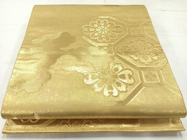 平和屋着物◎六通柄袋帯 蜀江花文 金糸 正絹 逸品 AABC5904uk