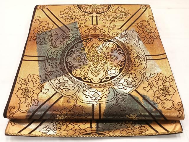 平和屋着物◎六通柄袋帯 花菱文 金糸 正絹 逸品 AABC5908uk
