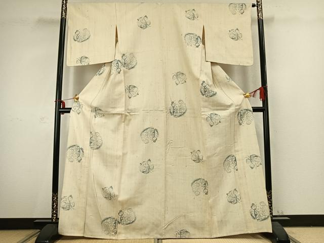 平和屋着物▽生紬 単衣 こけし 正絹 逸品 AABC3815fy