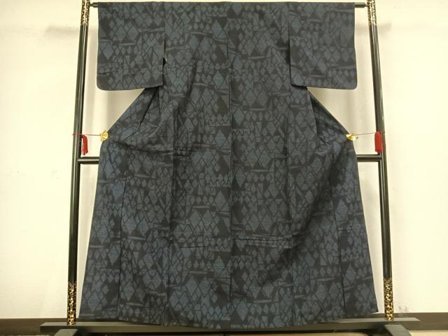 平和屋着物▽上質な紬 単衣 幾何学文様 正絹 逸品 AABC3809fy