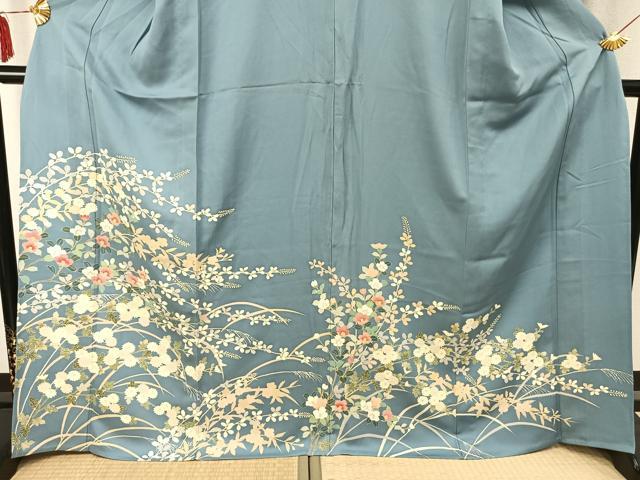 平和屋着物▽訪問着 単衣 草花文 正絹 逸品 AABC3786fy