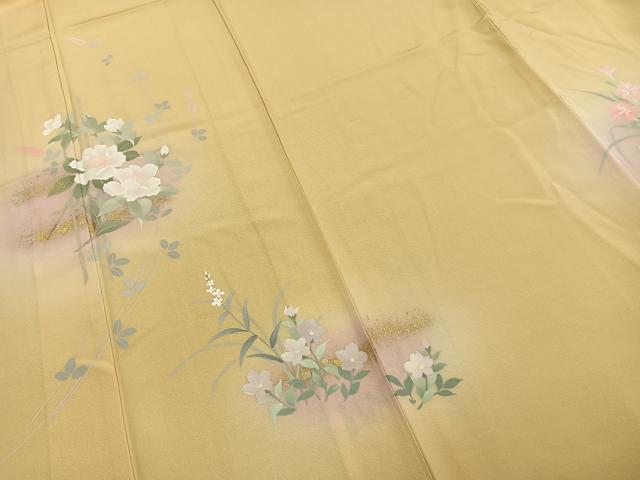 平和屋着物▽訪問着 単衣 草花文 暈し染め 金彩 正絹 逸品 AABC3773fy