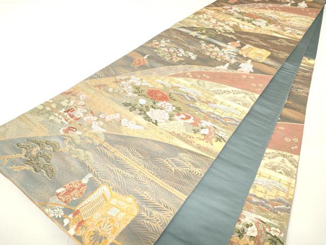 平和屋着物▼六通柄袋帯 宮中絵巻文 金糸 正絹 逸品 DAAX3988az