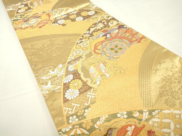 平和屋着物▼六通柄袋帯 鼓鳳凰花文 金糸 正絹 逸品 DAAY9006az