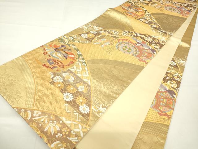 平和屋着物▼六通柄袋帯 鼓鳳凰花文 金糸 正絹 逸品 DAAY9006az