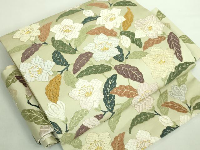 平和屋本店■極上 織紋意匠鈴木 つけ帯 唐織 花椿文様 金糸 逸品 DZAB1518kh5