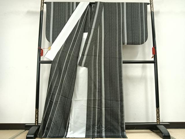 平和屋着物▽上質な紬 単衣 間道 ロング丈 正絹 逸品 AABC3854fy