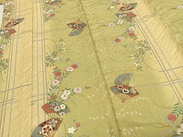 平和屋着物▽上質な小紋 単衣 扇面花文 金彩 正絹 逸品 AABC3862fy
