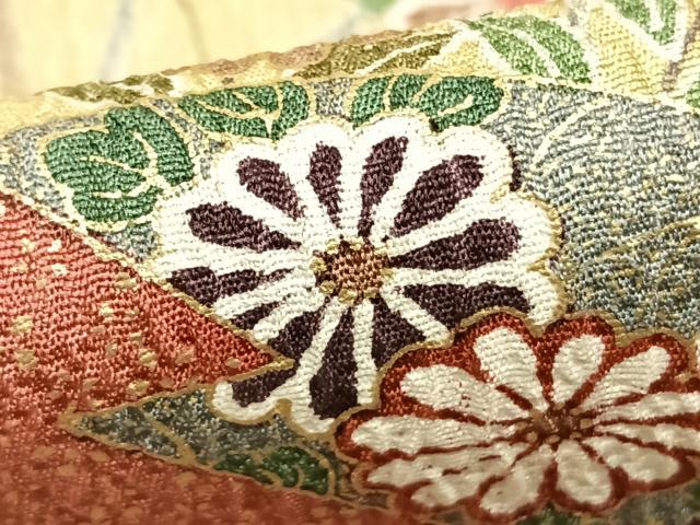 平和屋着物▽上質な小紋 単衣 扇面花文 金彩 正絹 逸品 AABC3862fy