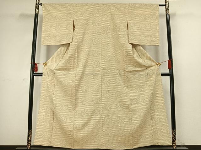 平和屋着物▽本塩沢 単衣 幾何学花文 正絹 逸品 AABC3965fy