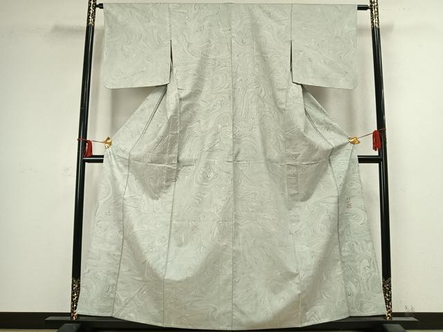 平和屋着物▽上質な小紋 単衣 作家物 紬地 墨流し文様 正絹 逸品 AABC3981fy
