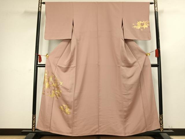 平和屋着物▽訪問着 単衣 刺繍 舞葉文 金彩 正絹 逸品 AABC4017fy