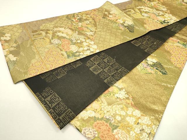 平和屋着物▼両面 六通柄袋帯 名所百選 京都紫宸殿 金糸 正絹 逸品 DAAX9630fe