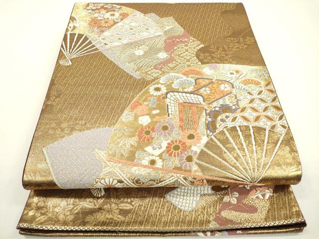 平和屋着物▽六通柄袋帯 唐織 扇面御所車花文 金銀糸 正絹