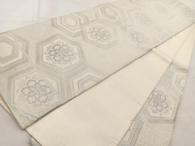 平和屋着物◎六通柄袋帯 唐織 亀甲花文 銀糸正絹 逸品 BAAV6743yc