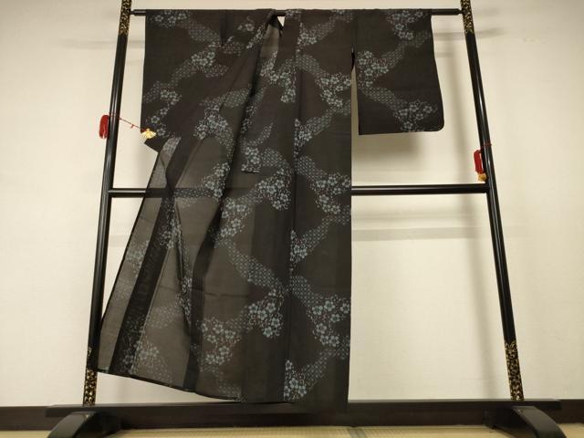 平和屋着物*夏物 小紋 紗 幾何学花文 AABC9416jd