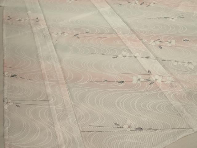 平和屋着物*夏物 小紋 絽 流水枝花文 洗える着物 AABC9845jd