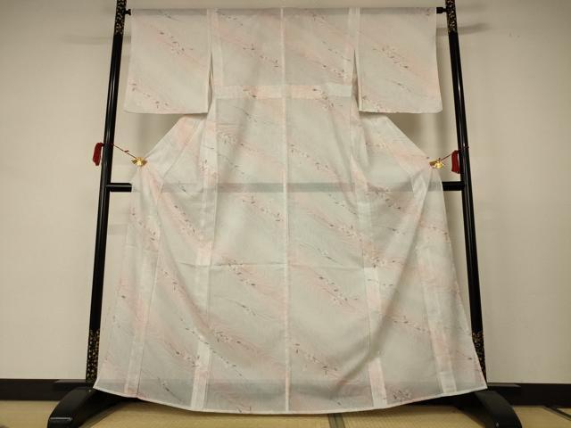 平和屋着物*夏物 小紋 絽 流水枝花文 洗える着物 AABC9845jd
