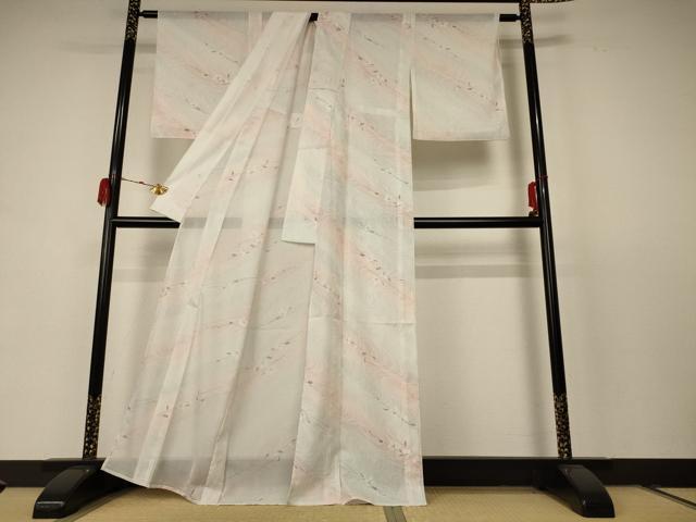 平和屋着物*夏物 小紋 絽 流水枝花文 洗える着物 AABC9845jd