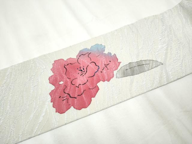 平和屋着物●九寸名古屋帯 作家物 ろうけつ染 枝花文 正絹 逸品 CABA0847hy