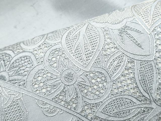 平和屋着物●中国三大刺繍 スワトウ相良刺繍 総刺繍 九寸名古屋帯 紬地 吉祥花文 暁鼠色 正絹 逸品 CABA0878hy