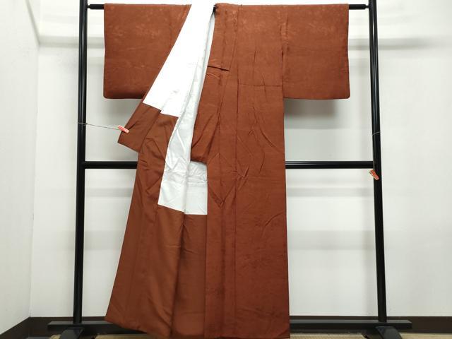 平和屋着物●上質な色無地 風景草花地紋 錆色 正絹 逸品 CAAZ8208vf