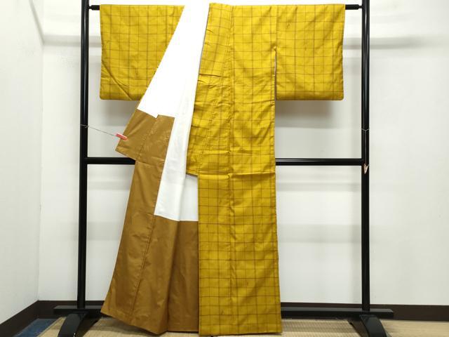 平和屋着物●上質な紬 市松綾織 吉祥文 正絹 逸品 CAAZ8172vf