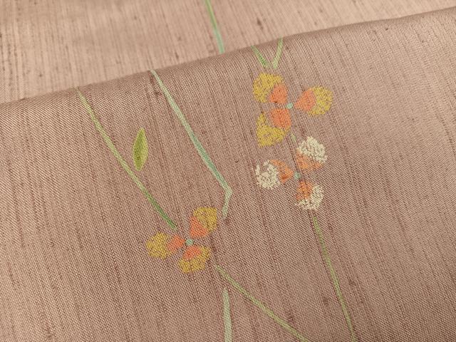 平和屋着物●上質な小紋 紬地 枝花文 正絹 逸品 未使用 AABC9803ph