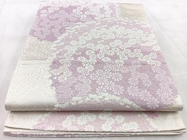 平和屋着物◎六通柄袋帯 唐織 花丸文 銀糸 正絹 逸品 BAAV4788yc