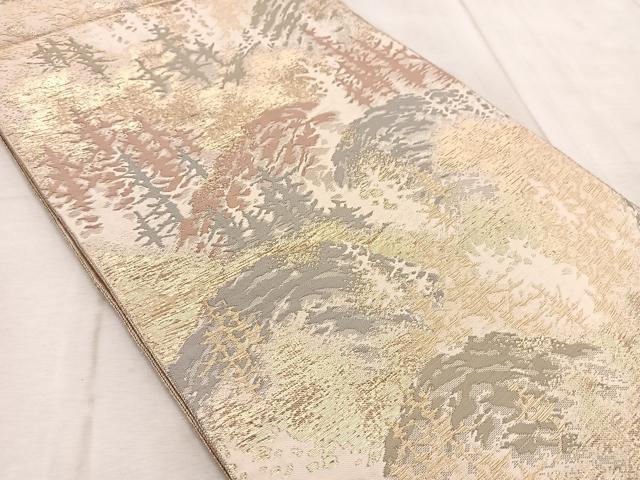 平和屋着物◎六通柄袋帯 遠山樹林文 金糸 BAAV6483yc