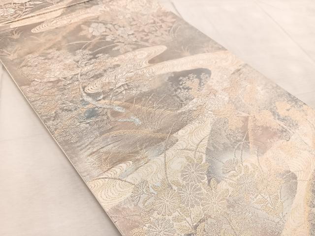 平和屋着物◎六通柄袋帯 流水秋草文 京洛錦 二重引箔 金銀糸 正絹 逸品 BAAV6478yc