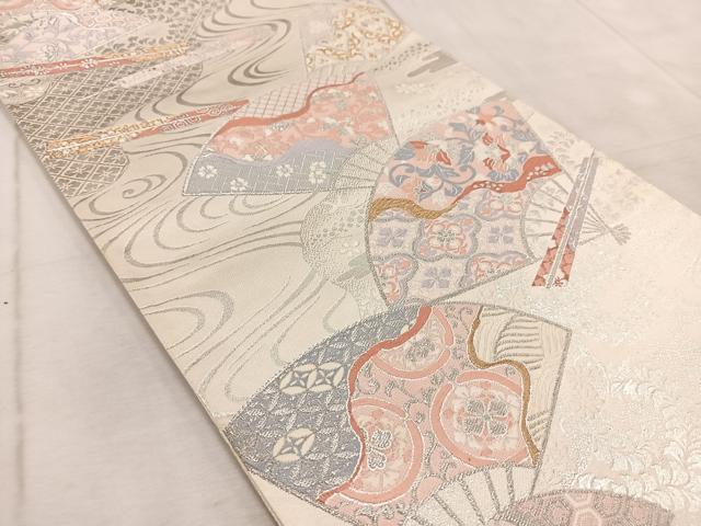 平和屋着物◎六通柄袋帯 唐織 扇更紗花文 金銀糸 正絹 逸品 BAAV6596yc