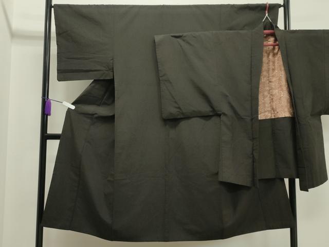 平和屋着物●男性 紬 アンサンブル 憲法黒茶色 正絹 逸品 CABA1238gh